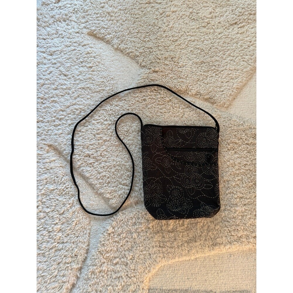 Maruca Design Crossbody Bag Handmade in Boulder CO Black White Woven Floral